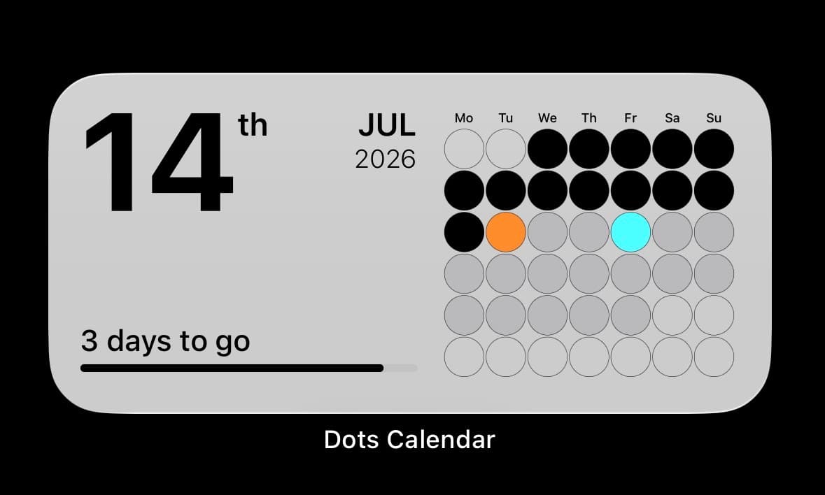 Dots Calendar — the medium widget on a home screen