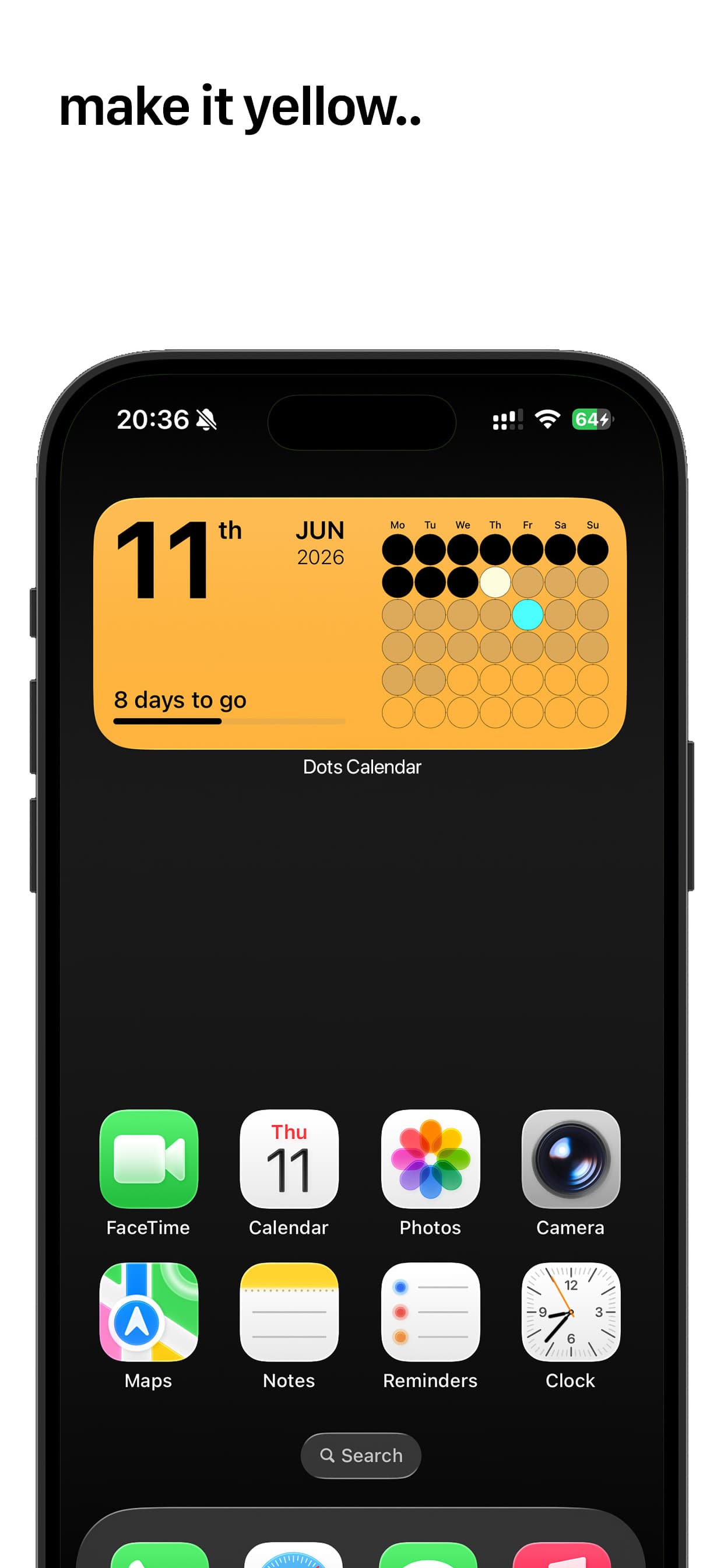 Dots Calendar widget in a yellow theme