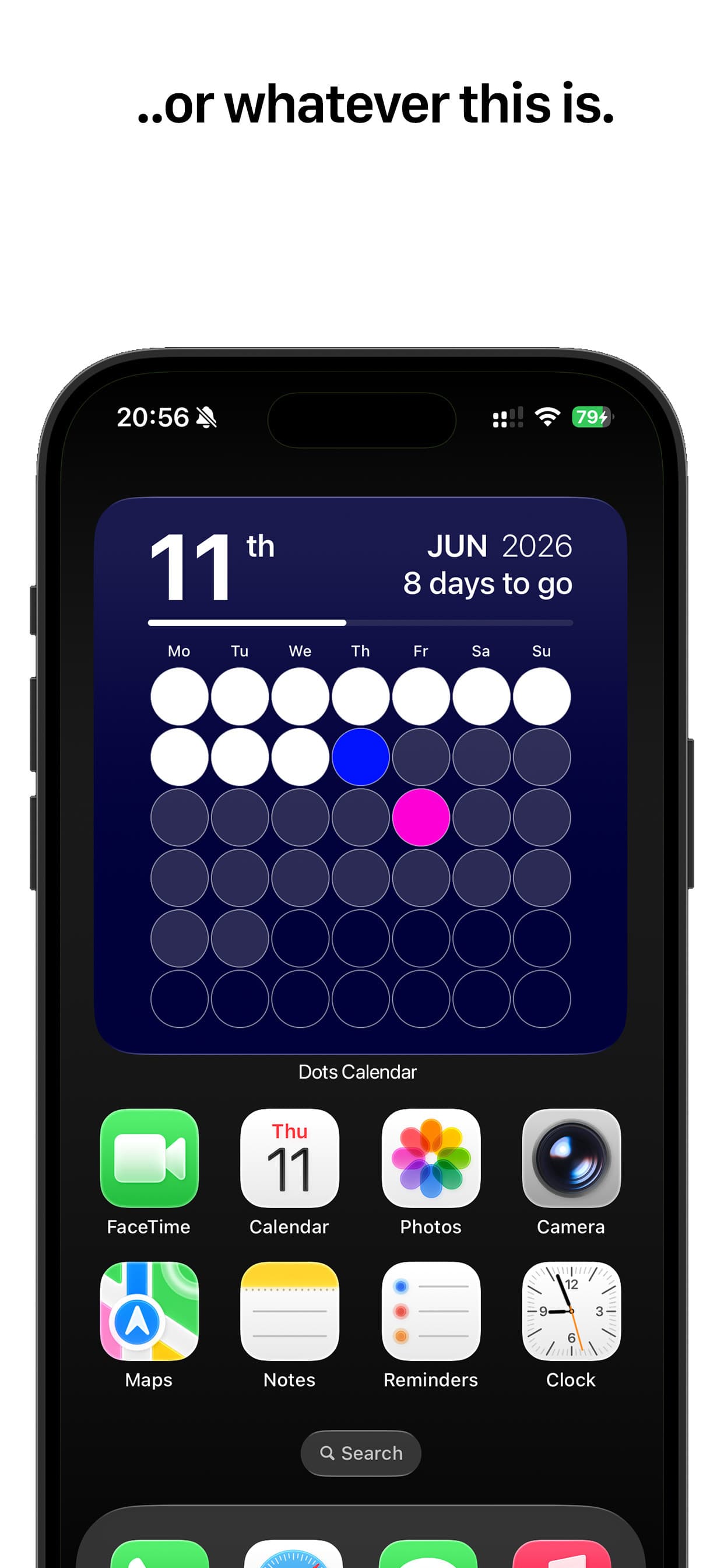 Dots Calendar large widget with custom navy, blue and pink colours
