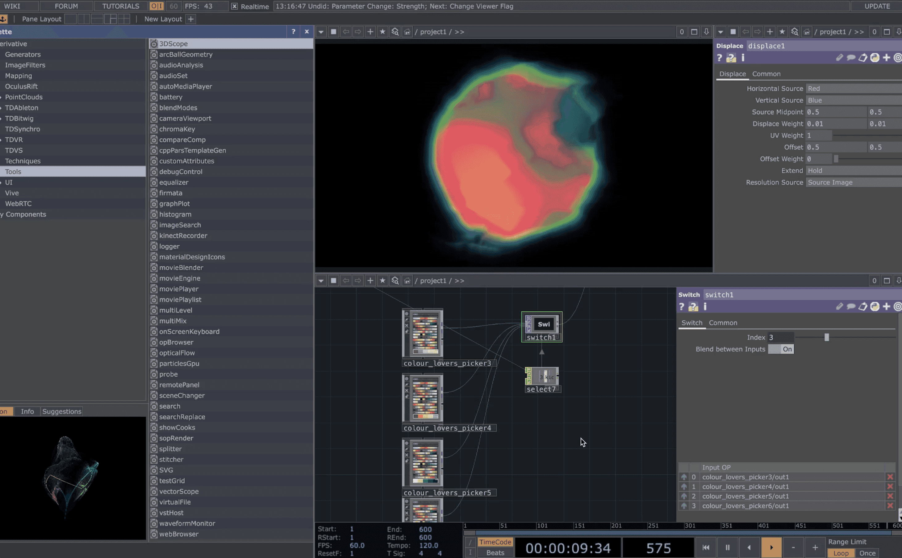 An early version of the dynamic visualiser
