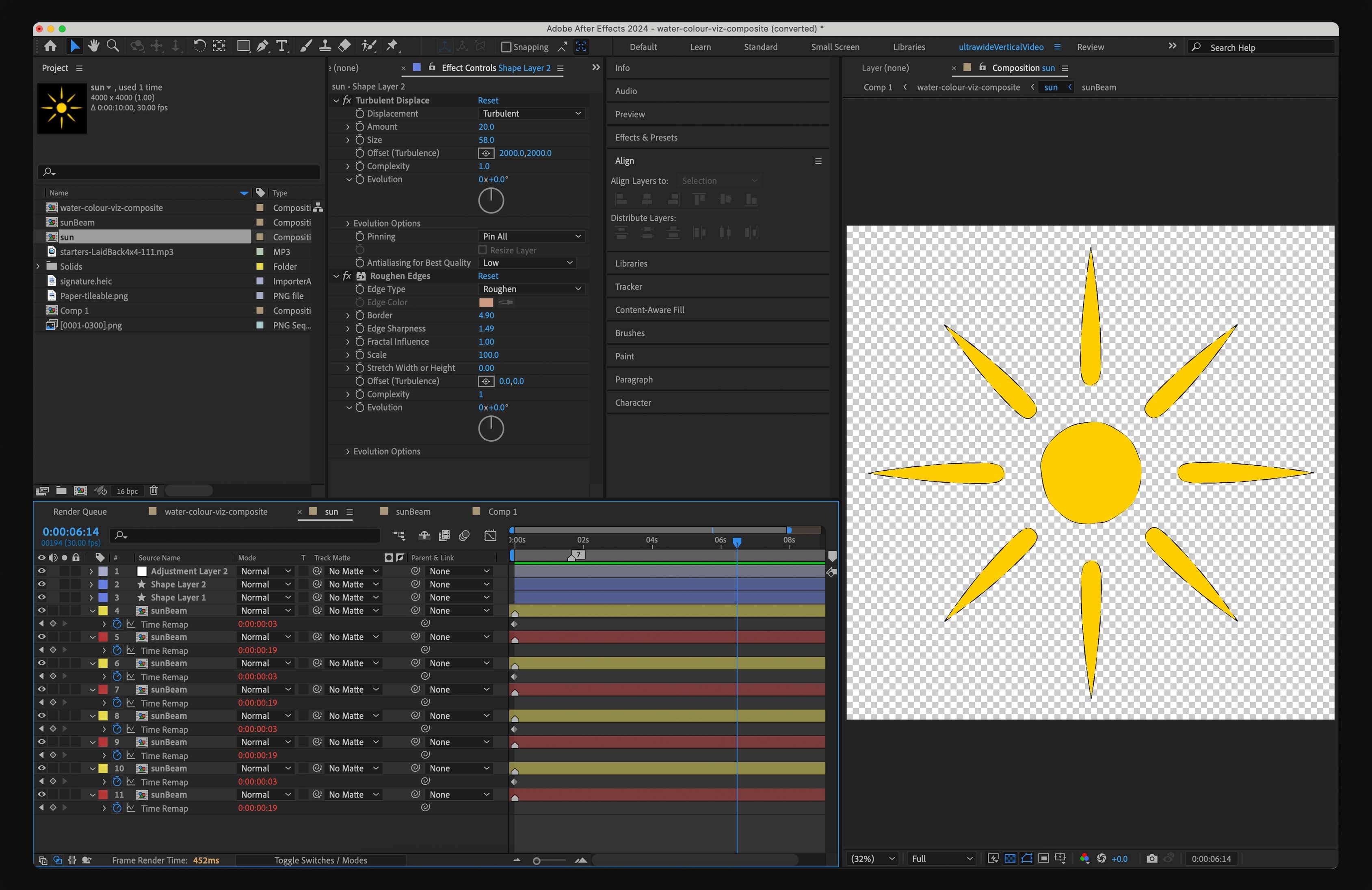 Finalising the design with compositing in After Effects. Here the background is added, as well as textural elements to give the final product its ‘paper-like’ feel.