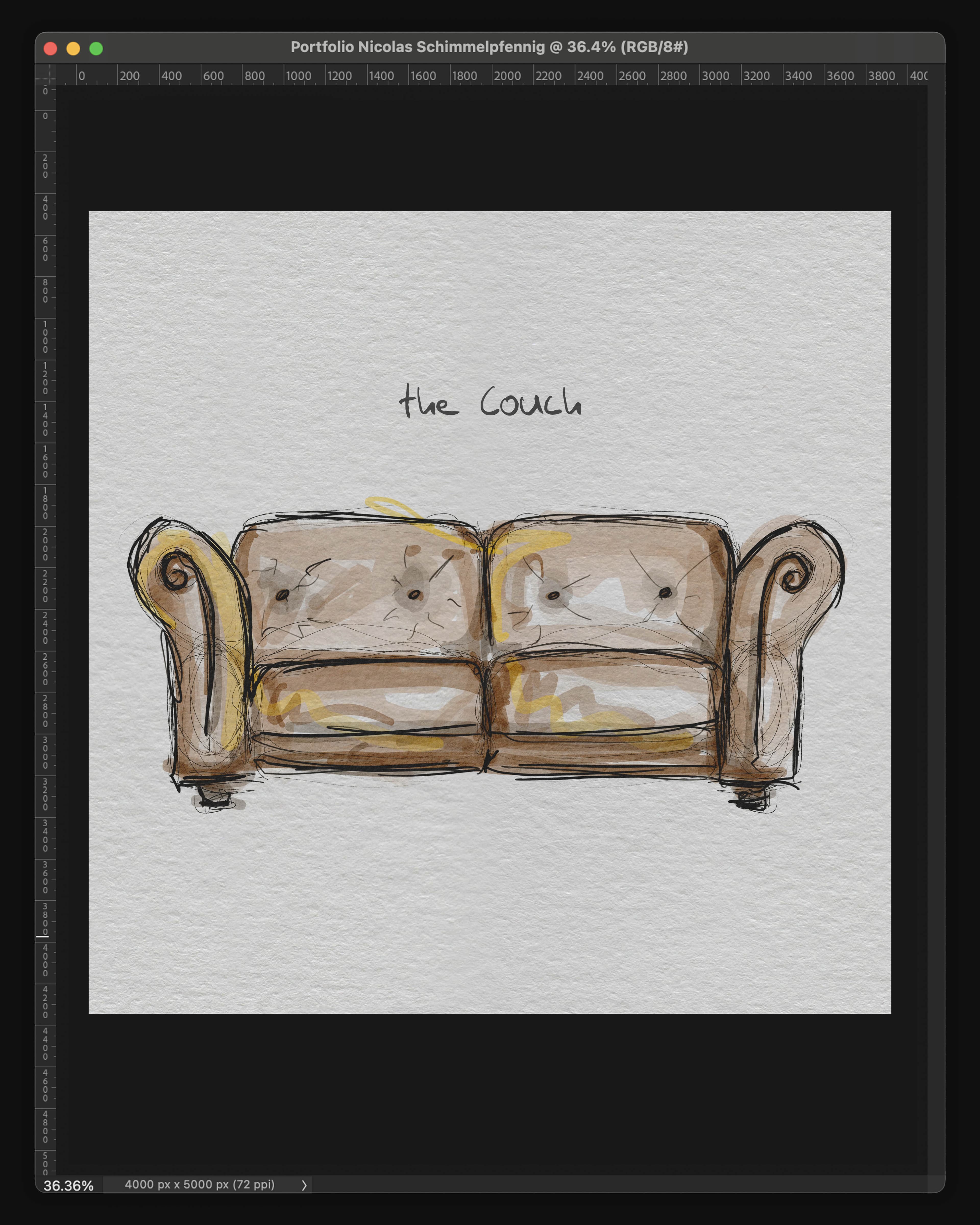 Watercolour illustration of the couch asset