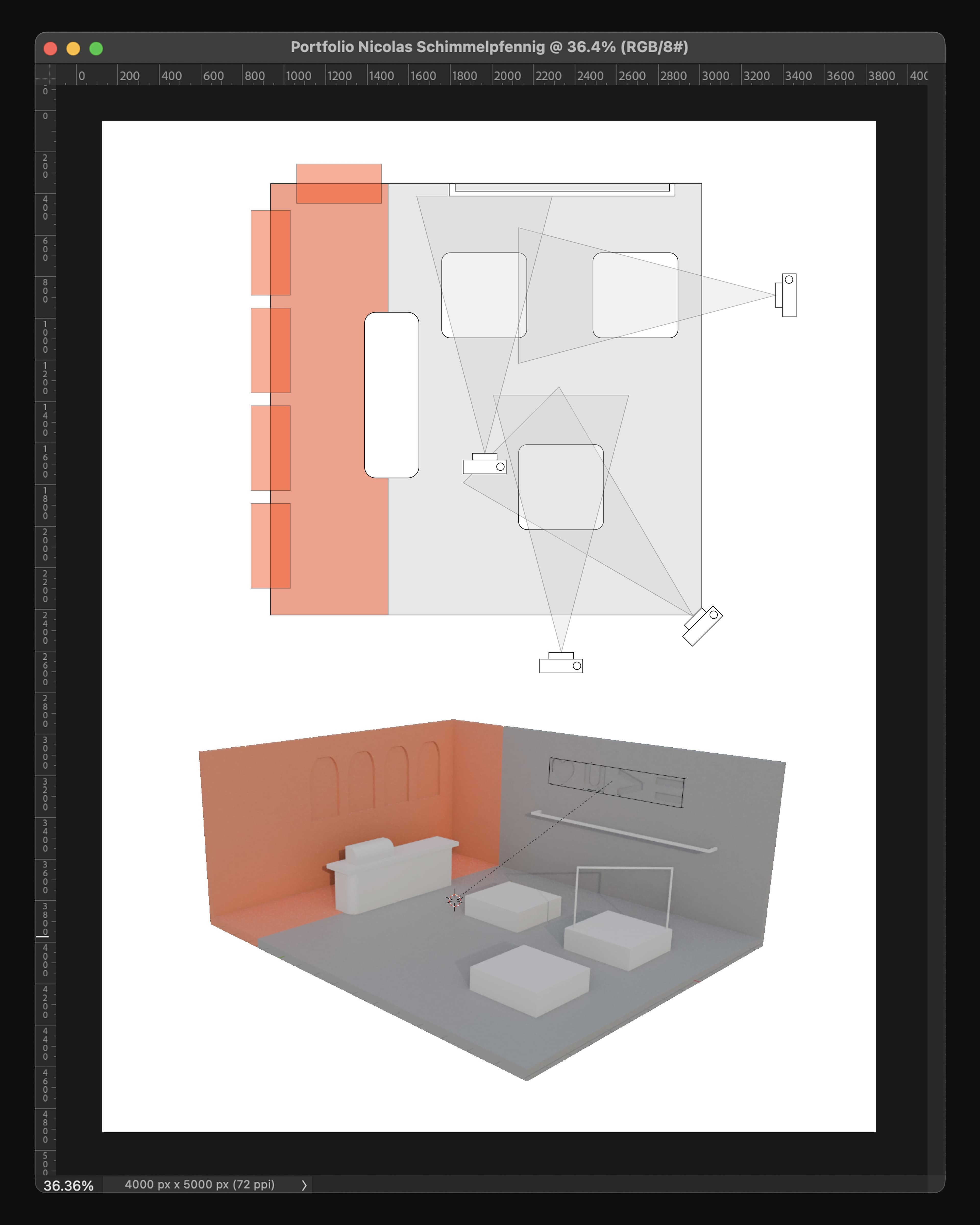 the floorplan - thinking about possible camera angles and lighting possibilies.